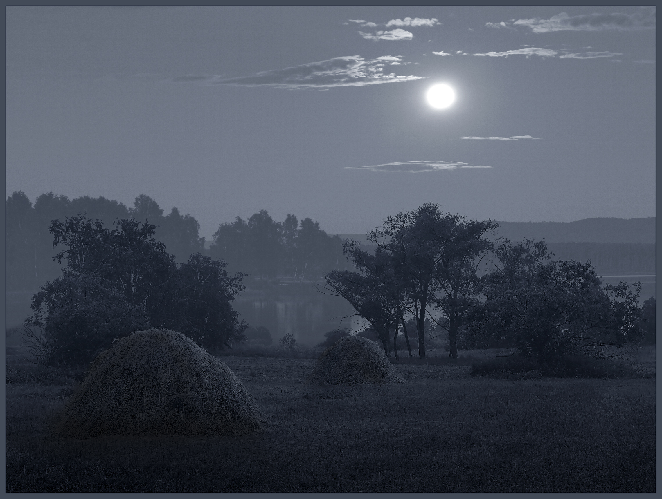Ночной пейзаж с луной деревня