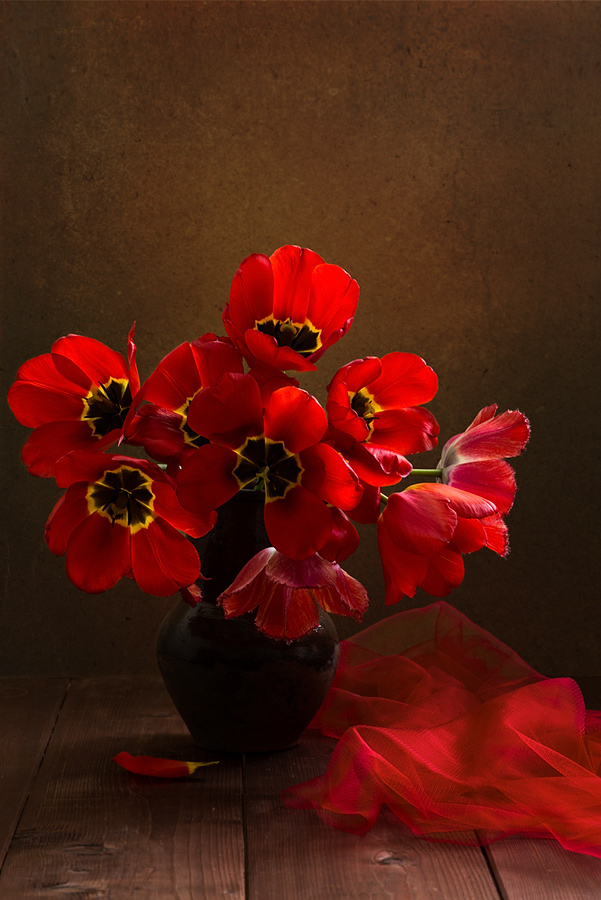  Красные тюльпаны - шелковые чаши...