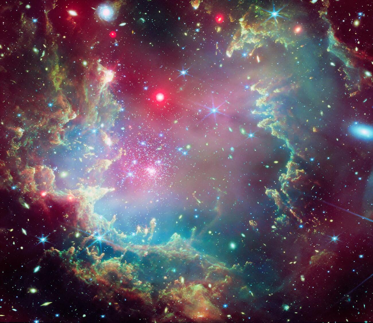 NGC 602 as seen by the James Webb Space Telescope and Chandra X-ray Observatory.