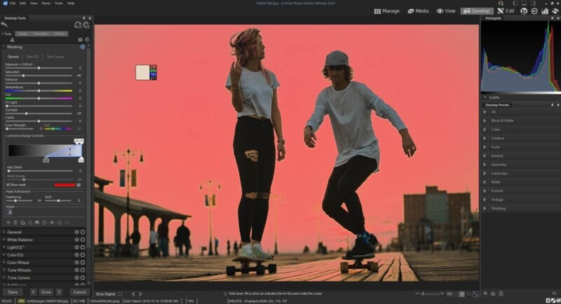 Интерфейс программного обеспечения для редактирования фотографий