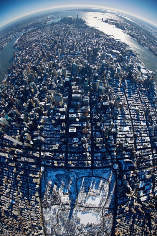 Первый тестовый снимок с фisheye – 15 мм над Центральным парком, 28 января 2015 года