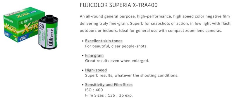 Fujicolor Superia X-TRA400 35mm film roll and box