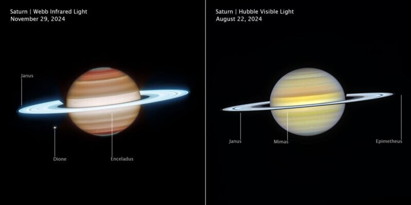 Side-by-side images of Saturn