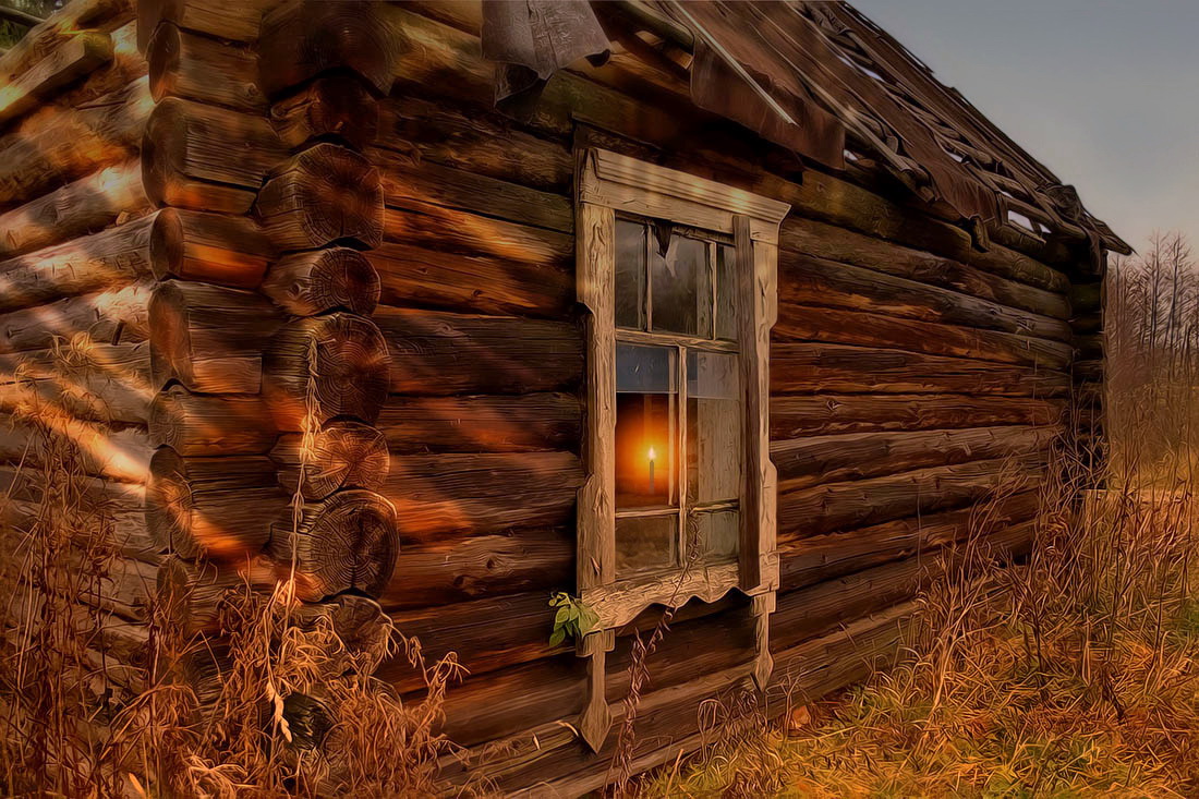 Деревенский дом свет в окне