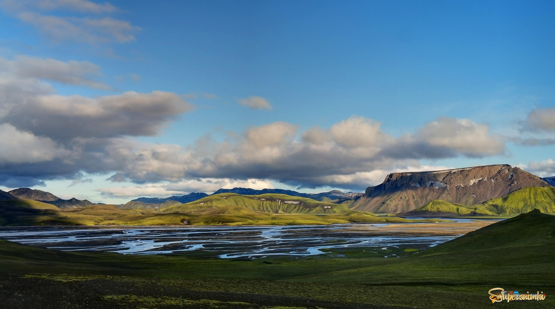 Закат в долине Ландманналайгар, Исландия