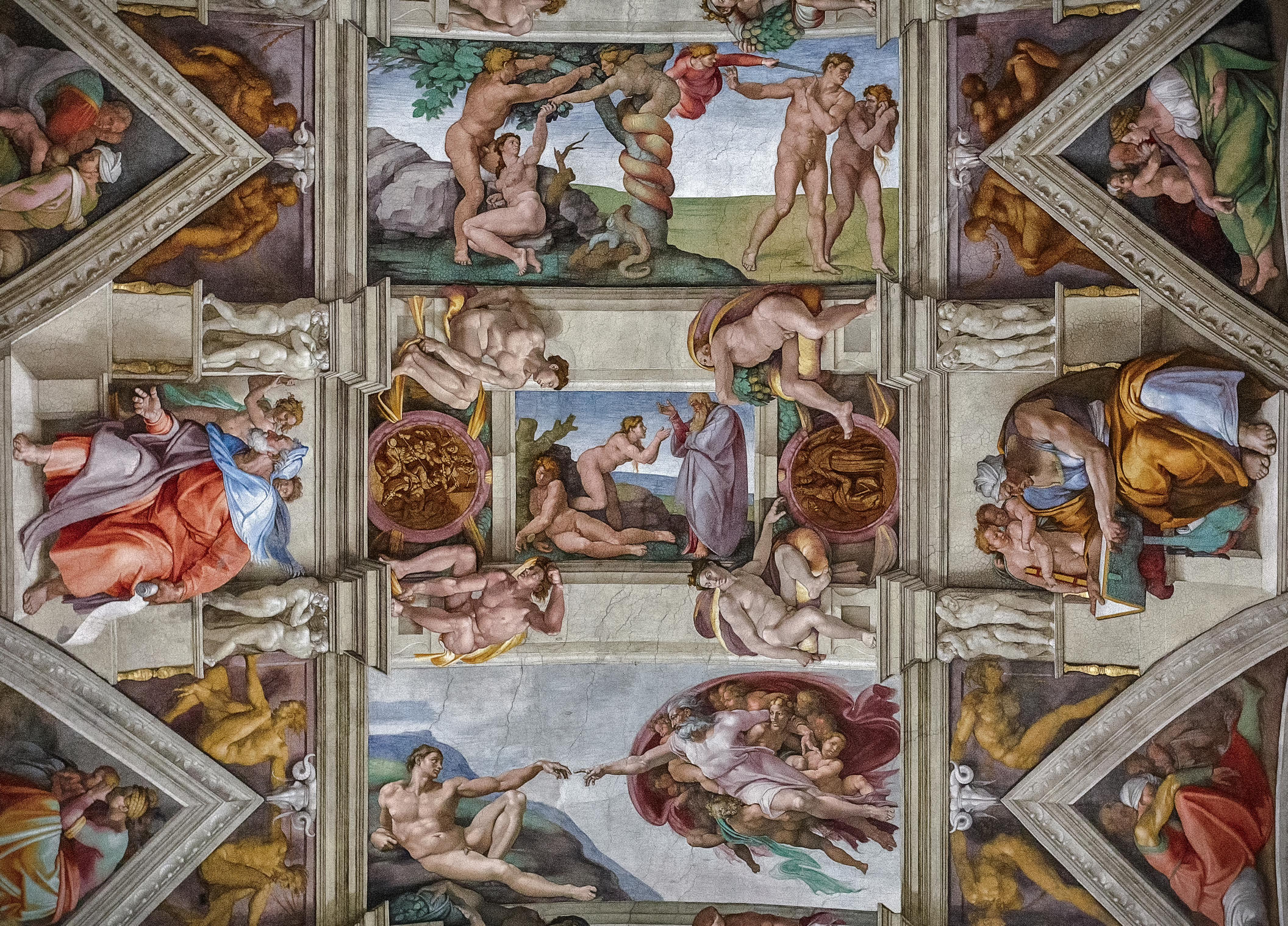 Сикстинская капелла Микеланджело в Ватикане. Фрагмент потолочной фрески