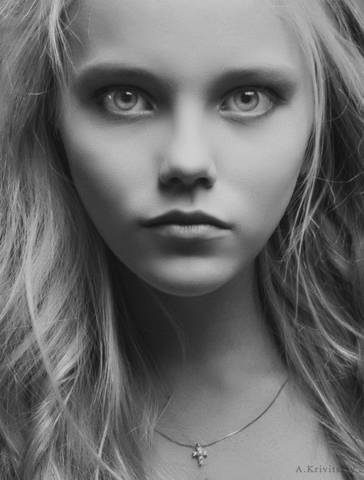 Portrait of a blonde in full face. Studio A. Krivitsky.