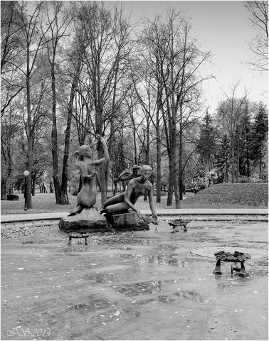 осень, парк, фонтан