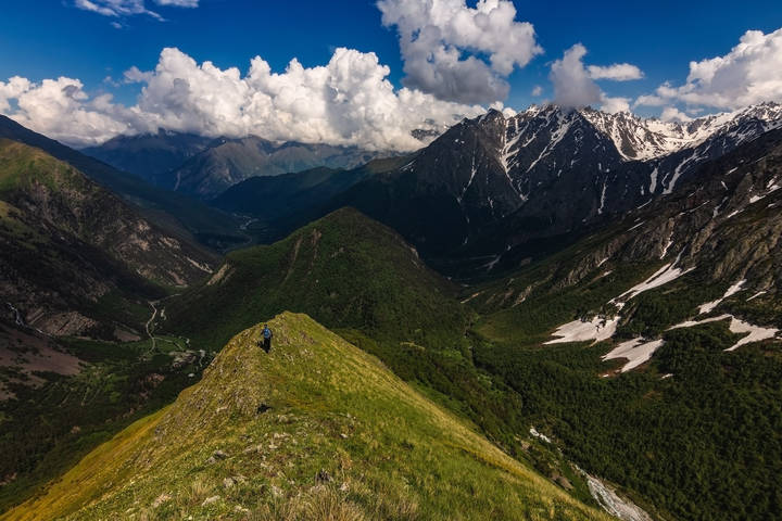 surrounded by the peaks of the blue...