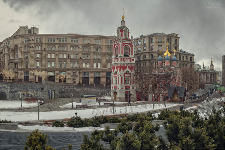 Снегопад в парке Зарядье