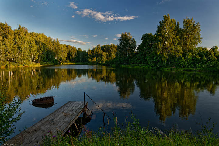 Июль. Вечер на лесном пруду.