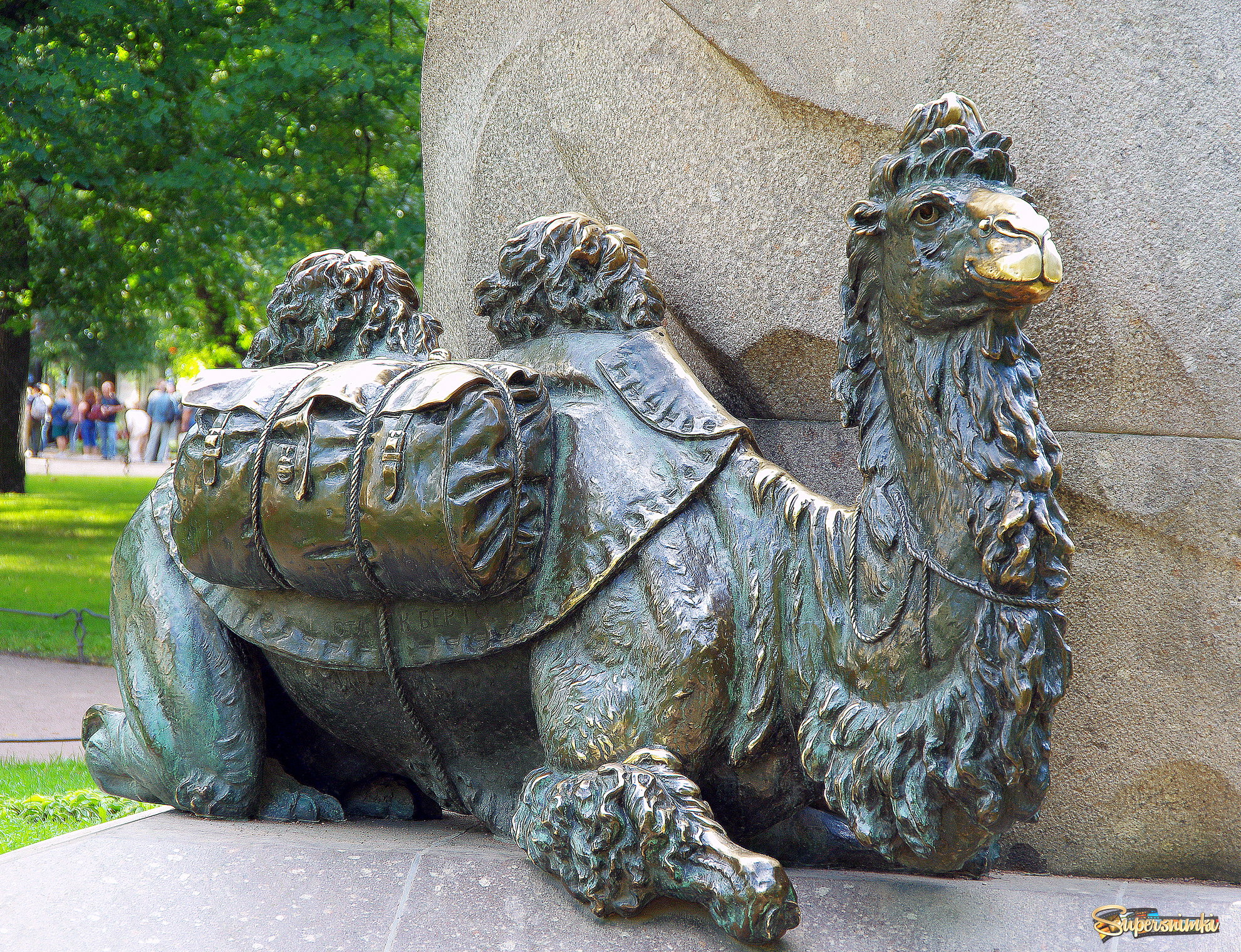 Двугорбый верблюд у основания памятника Пржевальскому.