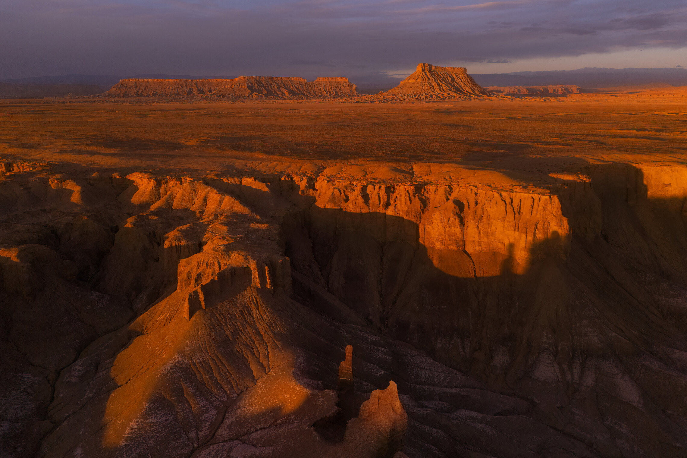 Factory Butte and Badlands at Sunrise