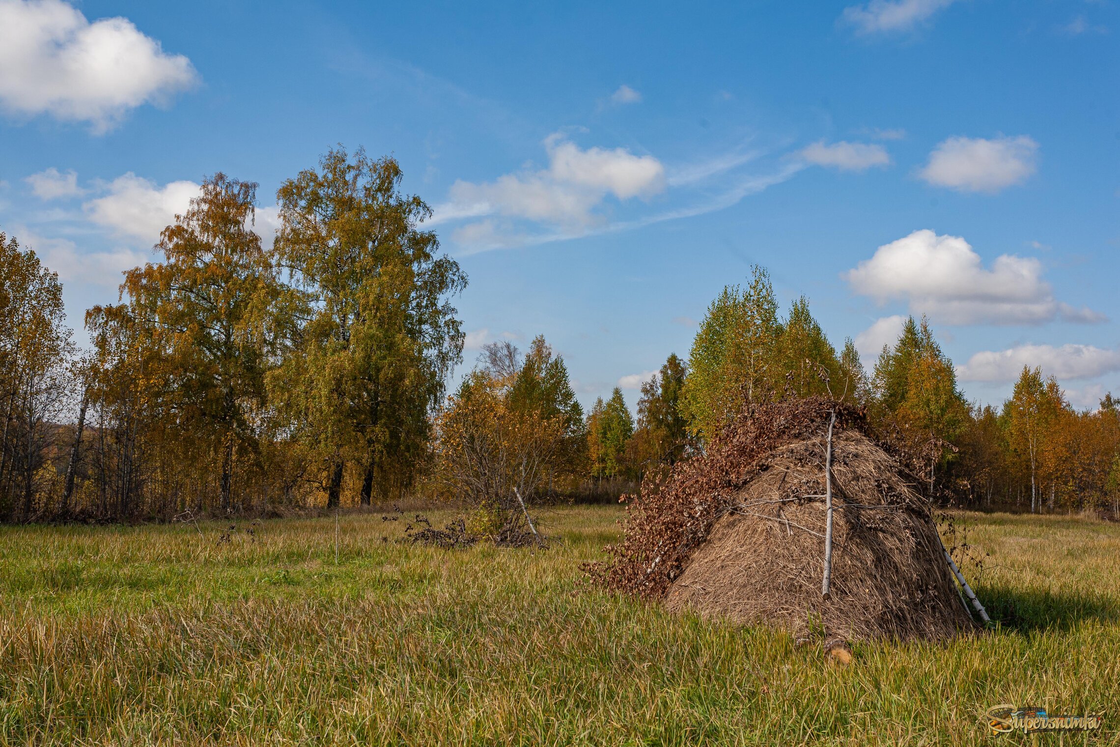 Радует глаз неба ясного синь, Копна ароматного сена.