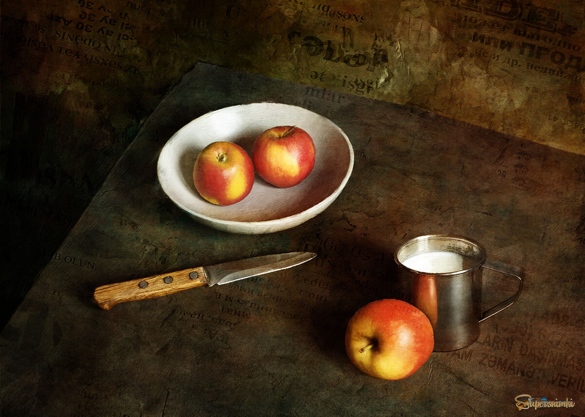 молоко и яблоки