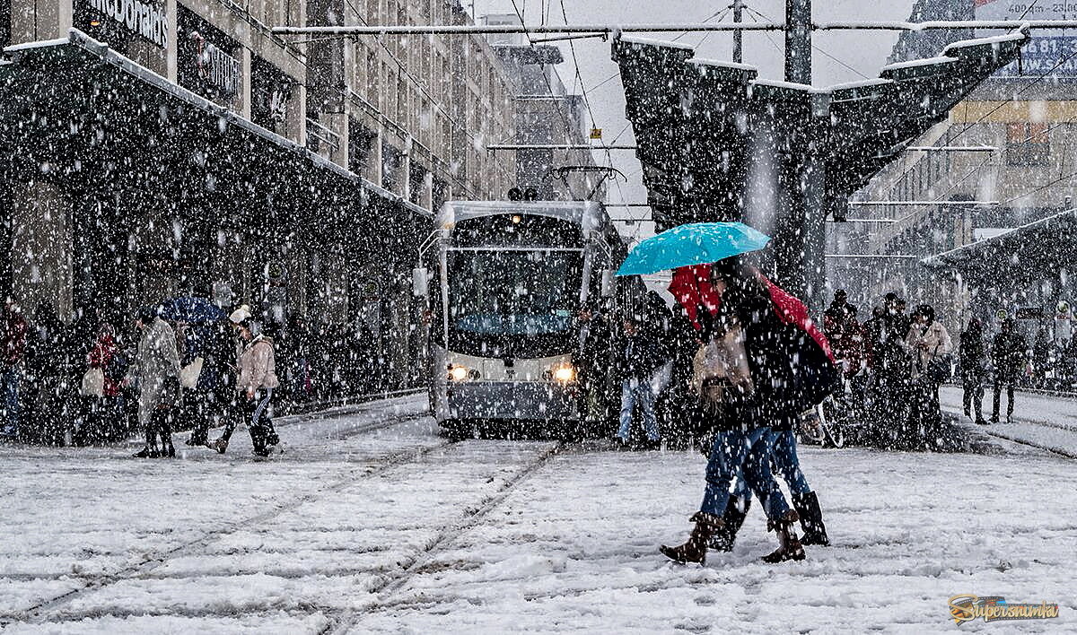 Снегопад в городе..