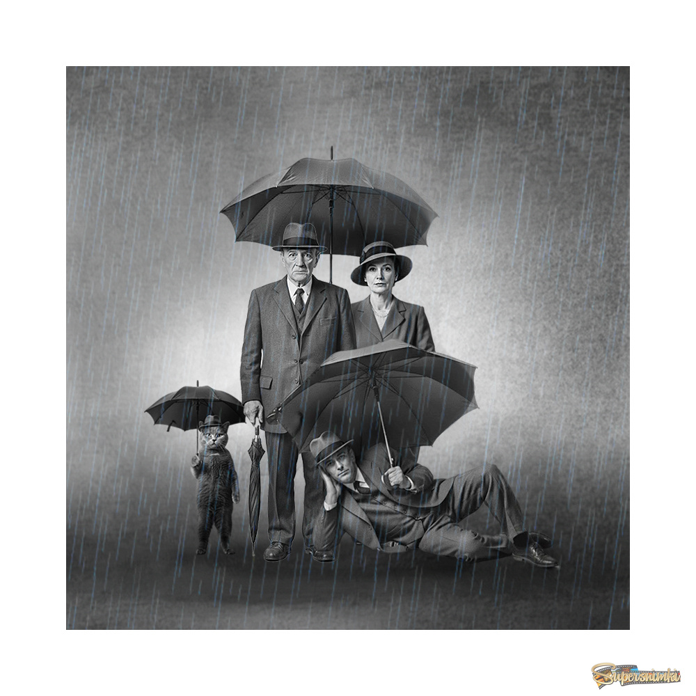 семейный портрет  под дождём